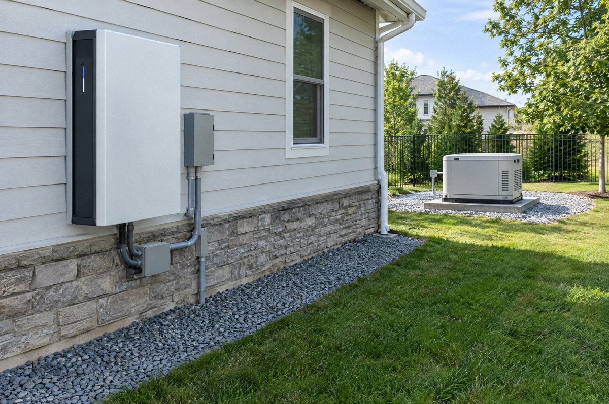 Illustration of a home battery system and an outdoor standby generator illustrating backup options.