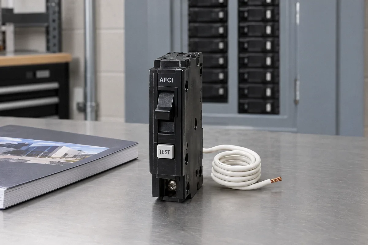 Illustration of an AFCI circuit breaker prepared for an equipment review