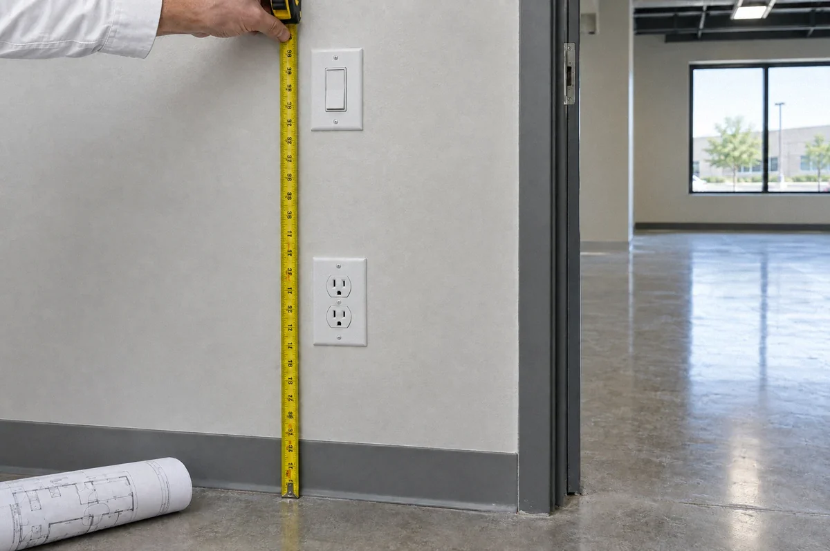 Illustration of measurement of switch and outlet locations in a commercial tenant space