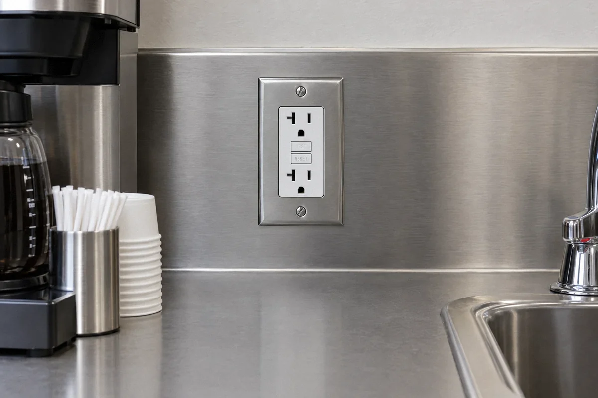 Illustration of a GFCI receptacle at a commercial break-room counter
