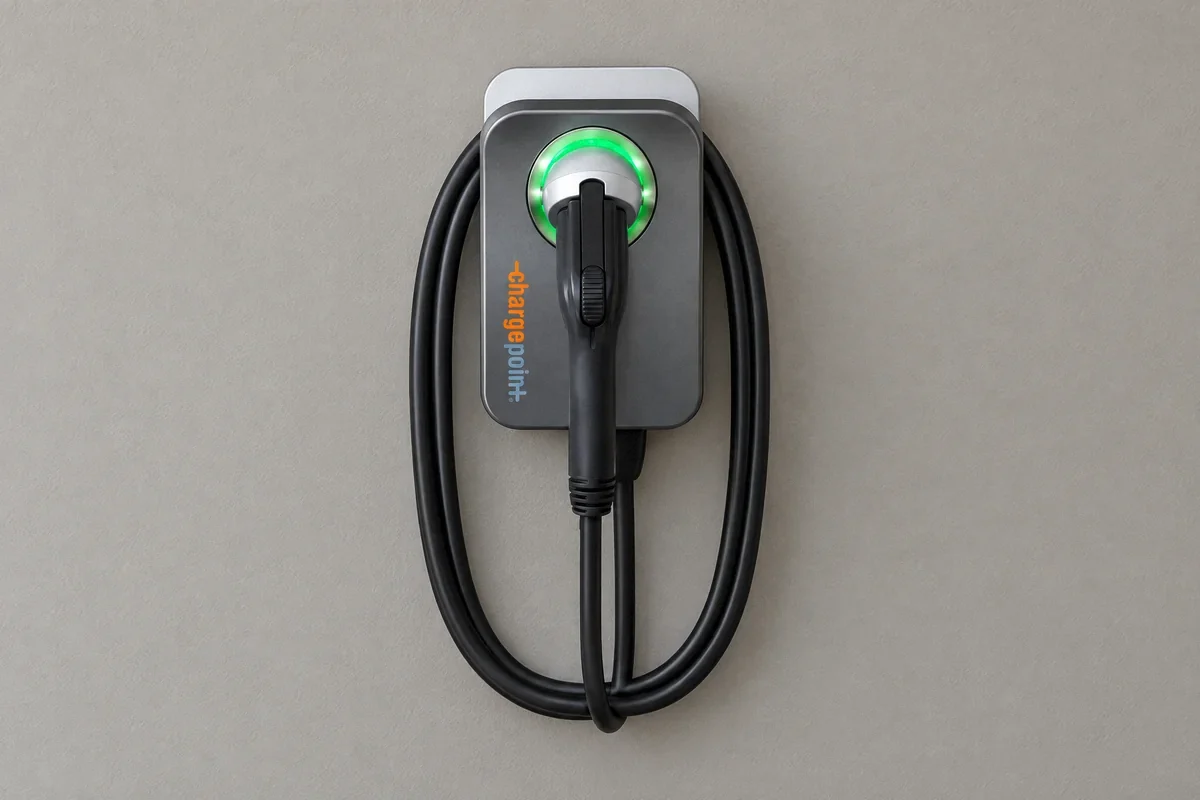 Illustration of a ChargePoint Home Flex charger with its circular status light