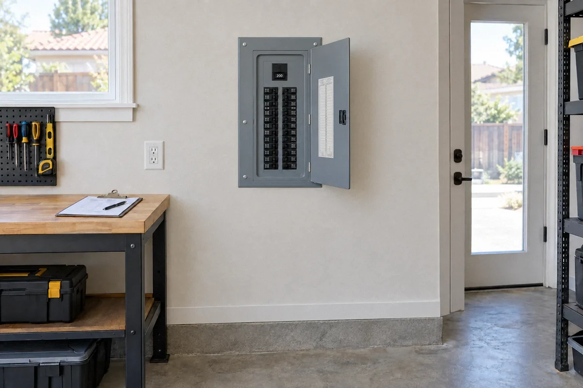 Illustration of a modern residential panel mounted at standing working height