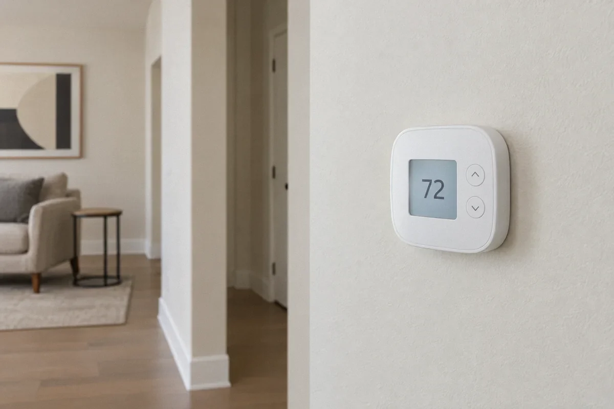 AI-generated illustration of a wall-mounted smart thermostat